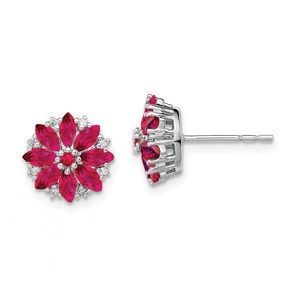 925 Sterling Silver Rhodium-plated Diamond & Ruby (July Birthstone) Earrings